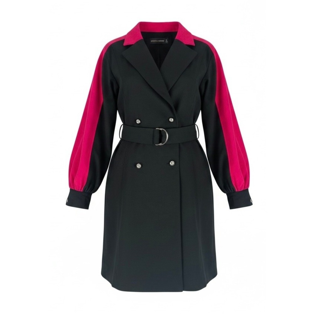 Gabrielle Union Black Pink Colorblock Belted Trench Dress Coat CN200023  M